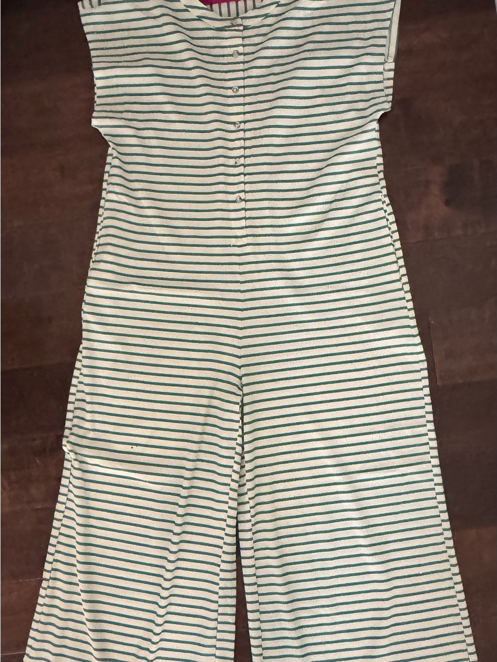 Striped Wide-Leg Jumpsuit in Green and White
